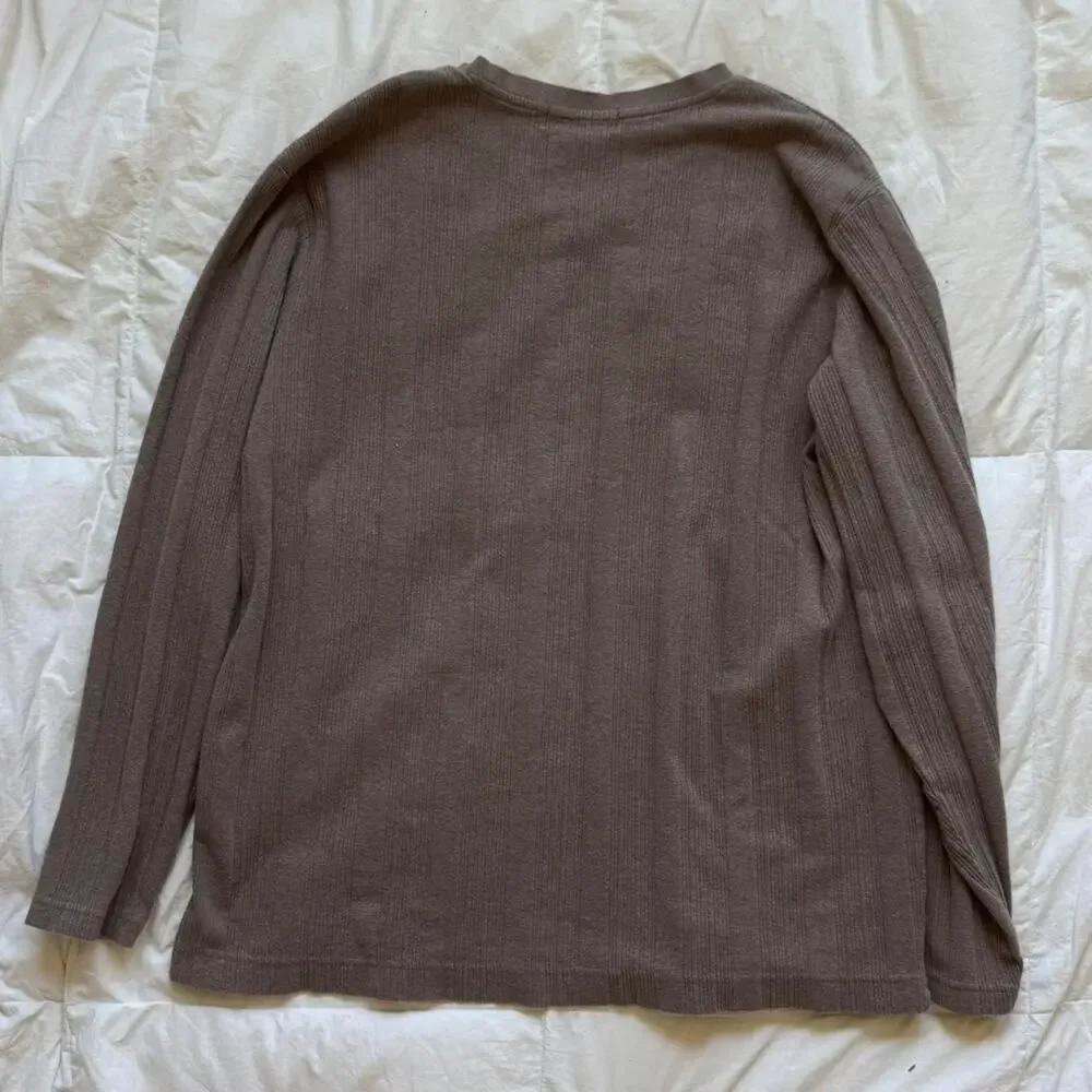 Alfani Vintage y2k 90s brown v neck sweater size L ribbed long sleeve minimalist - Picture 3 of 8